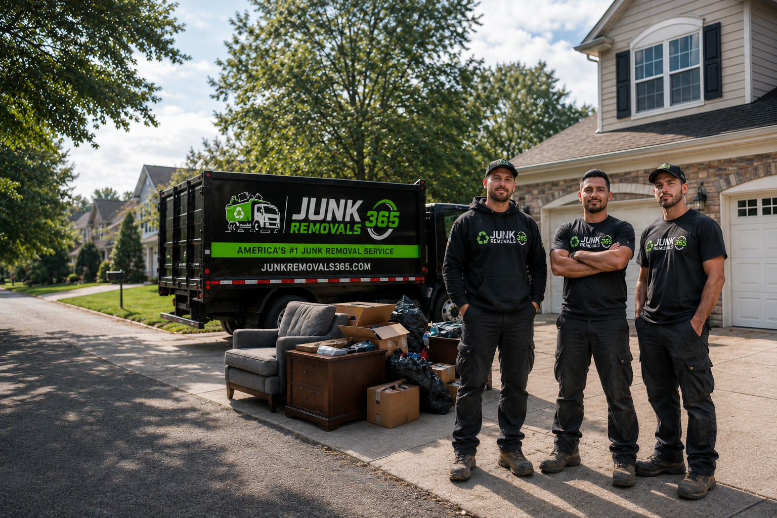 Michigan junk hauling team removing furniture and boxes from a home